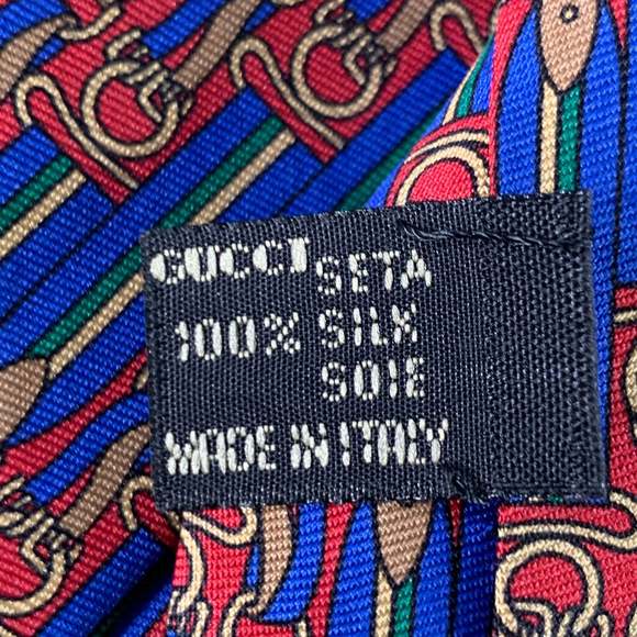 GUCCI Blue Red Equestrian Stripe Silk Tie - Picture 5 of 5